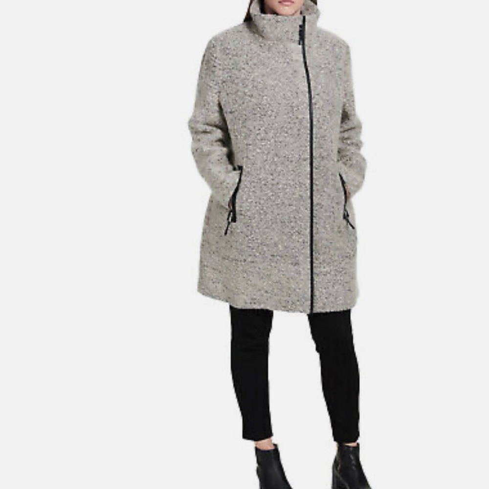 Calvin Klein Women's Gray Wool Blend Asymmetrical Walker Coat, women’s size L